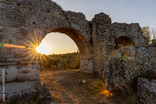 Roman Aqueduct at Barbegal at sunset.