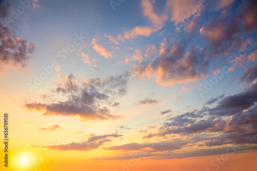 Ave heaven - Real sky with sun - Pastel colors Panoramic Sunrise Sundown Sanset Sky with colorful clouds.