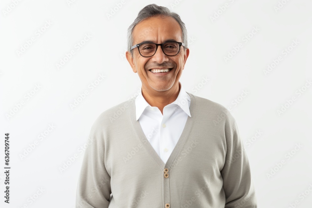 Portrait of happy mature Indian man in eyeglasses smiling at camera Portrait of happy mature Indian man in eyeglasses smiling at camera