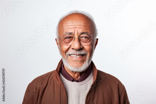 Portrait of a senior asian man smiling on white background. © Anne-Marie Albrecht