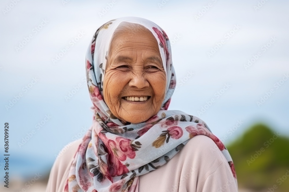 Portrait of an elderly muslim woman smiling at the camera. Portrait of an elderly muslim woman smiling at the camera.