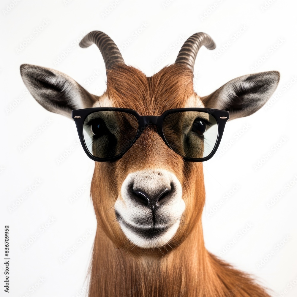 close-up of Antelope with sunglasses on white background