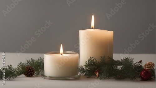 a crisp image of a single lit candle  gently flickering in a quiet room adorned with minimalistic holiday decorations. Emphasize the warm glow of the flame against the serene background.