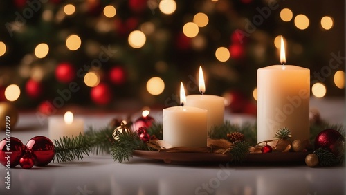 a crisp image of a single lit candle  gently flickering in a quiet room adorned with minimalistic holiday decorations. Emphasize the warm glow of the flame against the serene background.