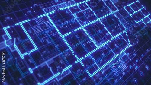 Engineering design .House plan project .Architectural plan .Industrial construction of houses .illustration.