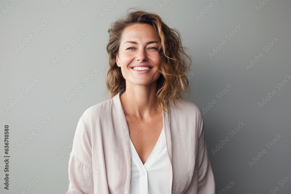 Portrait of a happy young woman smiling at camera isolated over gray background Portrait of a happy young woman smiling at camera isolated over gray background