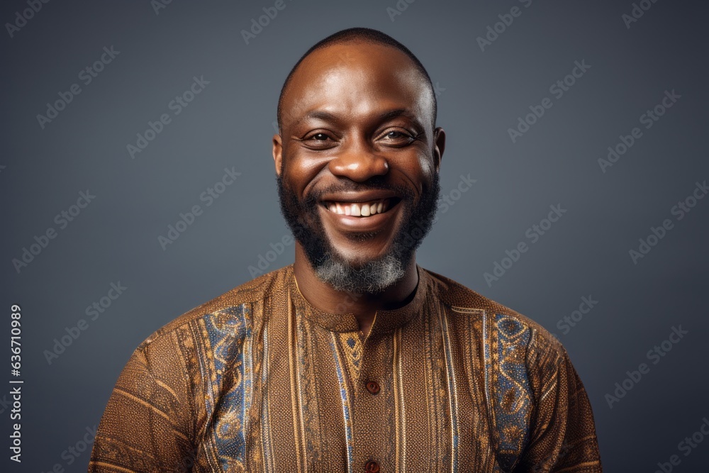 smiling african american man in traditional clothes isolated on grey smiling african american man in traditional clothes isolated on grey