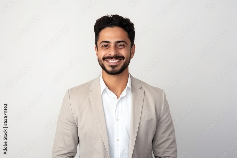 Portrait of a young Indian businessman smiling at camera isolated on a white background Portrait of a young Indian businessman smiling at camera isolated on a white background