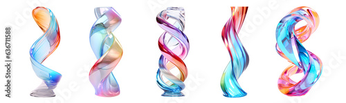Iridescence colorful metallic glass shapes 3d twisted graphic objects. Generative AI