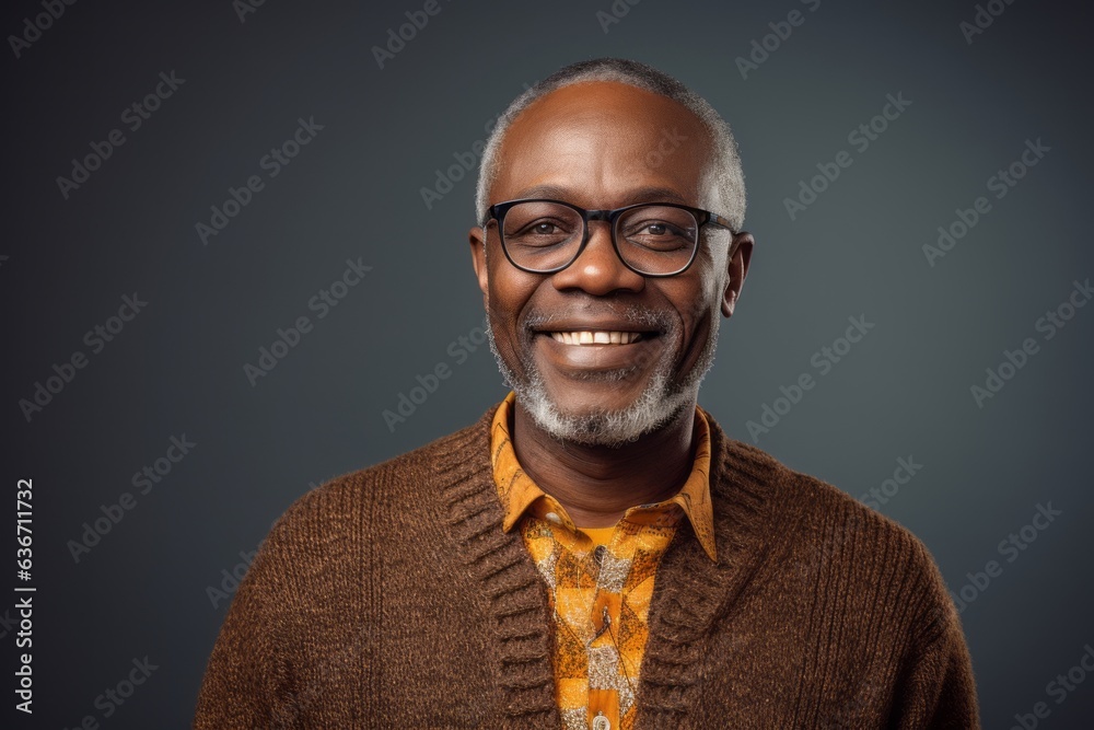 Portrait of a happy mature Indian man wearing glasses and a brown sweater Portrait of a happy mature Indian man wearing glasses and a brown sweater