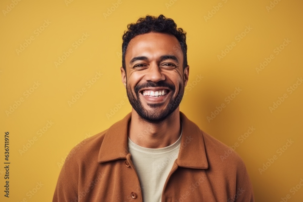 Portrait of a smiling african american man over yellow background Portrait of a smiling african american man over yellow background