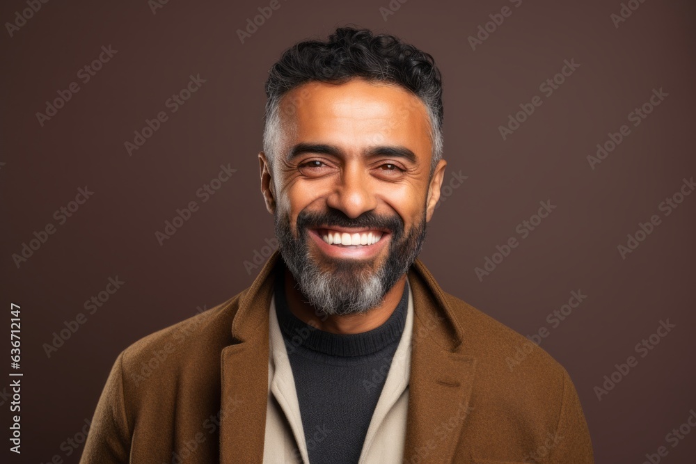 Portrait of a smiling Indian man with a beard wearing a coat Portrait of a smiling Indian man with a beard wearing a coat