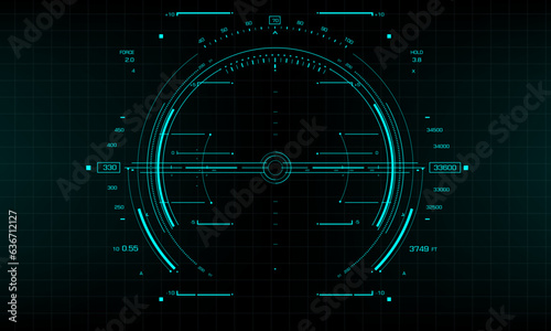 HUD sci-fi interface screen view blue design virtual reality futuristic technology display vector illustration..