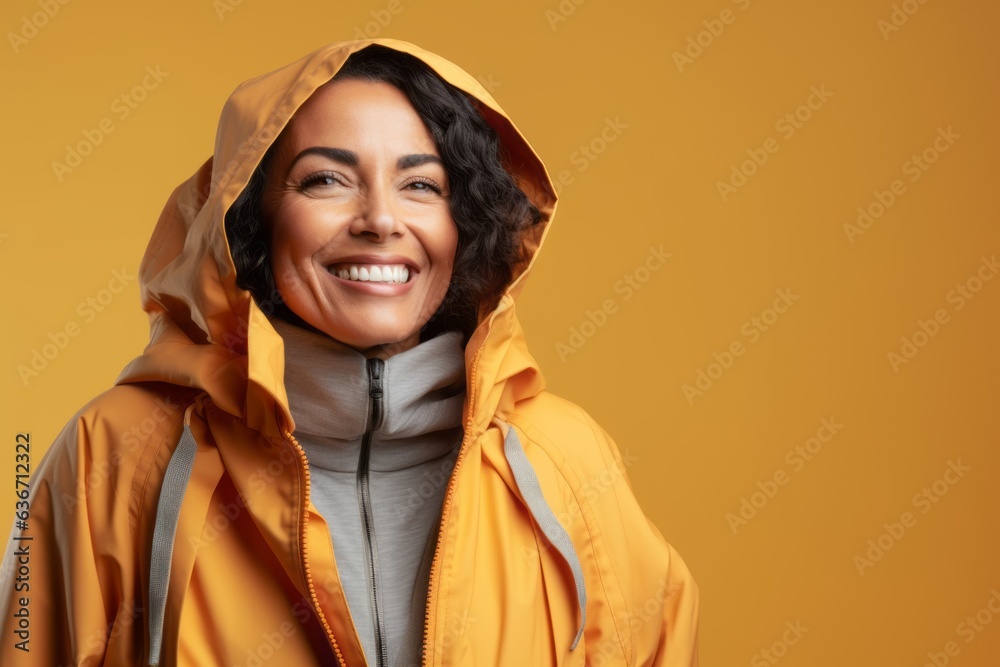 happy african american woman in raincoat and hood isolated on yellow happy african american woman in raincoat and hood isolated on yellow