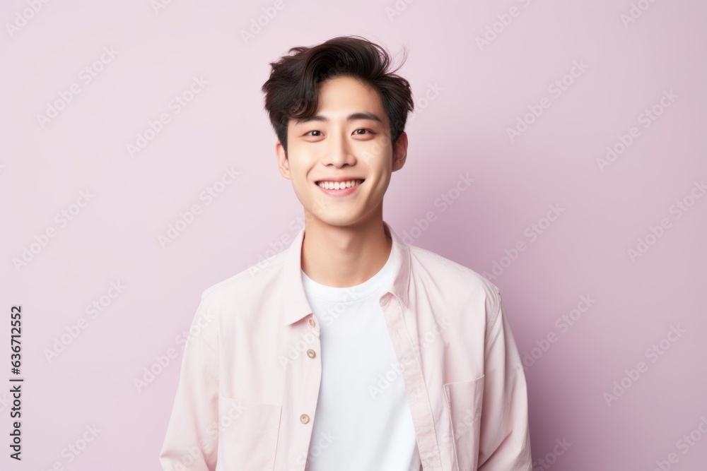 young asian man smile happily and looking at camera on pink background young asian man smile happily and looking at camera on pink background