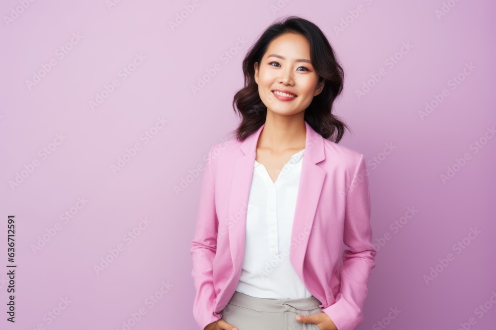 Portrait of a beautiful young asian businesswoman standing over purple background Portrait of a beautiful young asian businesswoman standing over purple background