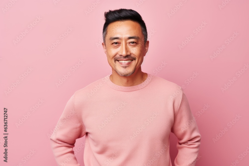 Portrait of a handsome asian man smiling at camera isolated over pink background Portrait of a handsome asian man smiling at camera isolated over pink background