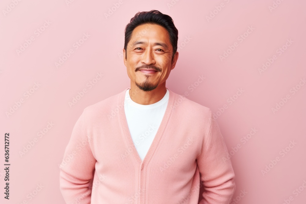 Portrait of a smiling asian man in pink sweater against pink background Portrait of a smiling asian man in pink sweater against pink background