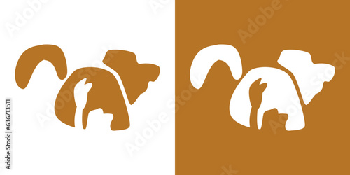 Brown peppy logo , dog and people vector art design  