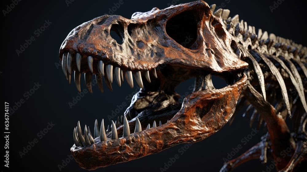 T-rex skeleton with teeth. Generative AI T-rex skeleton with teeth. Generative AI