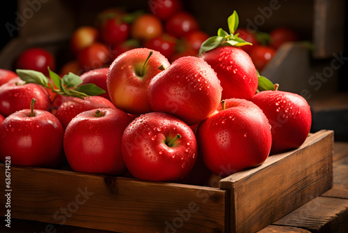 Photo of a crate filled with vibrant red apples