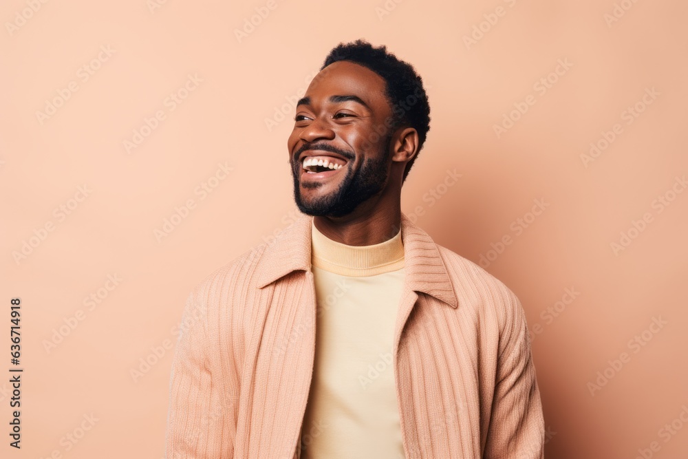 Portrait of a happy african american man laughing isolated over beige background Portrait of a happy african american man laughing isolated over beige background