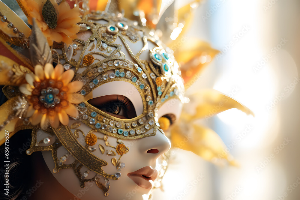 person wearing a beautifully decorated carnival mask