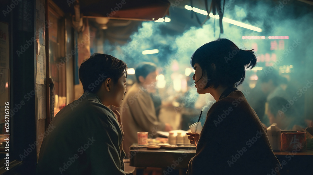 Asian couple in Restaurant in an Asian style market