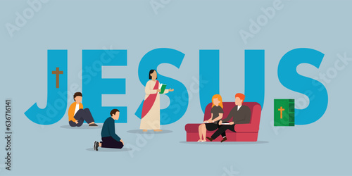 Religious People and Jesus Christ 2d vector illustration concept for banner, website, landing page, flyer, etc