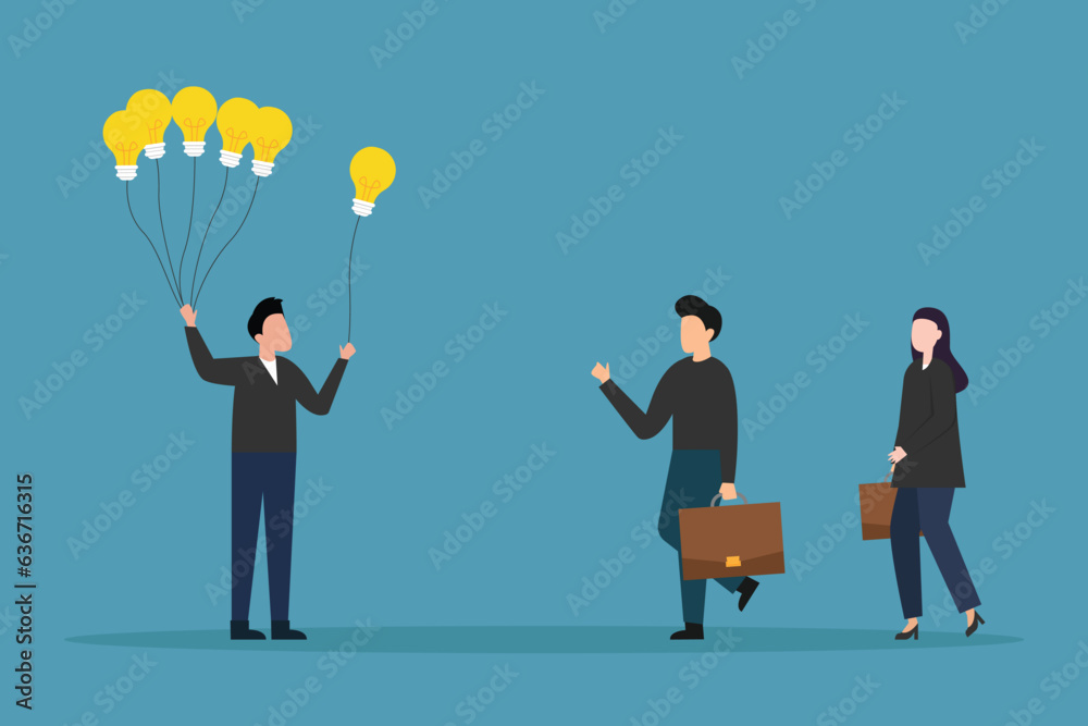 businessman sharing knowledge to another businessmen symbolize by light bulb balloons 2d vector illustration concept for banner, website, landing page, flyer, etc businessman sharing knowledge to another businessmen symbolize by light bulb balloons 2d vector illustration concept for banner, website, landing page, flyer, etc