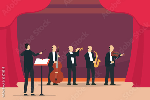 Symphony Orchestra Playing Classical Music Concert 2d vector illustration concept for banner, website, landing page, flyer, etc
