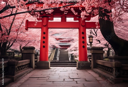 Cherry blossoms at Fushimi Inari Taisha Shrine in Kyoto, Japan