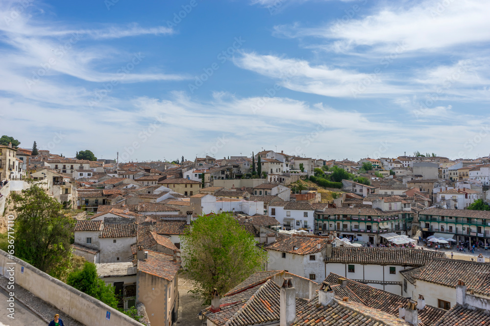 ancient houses, rustic Castilian design, scenic views of the town square, spanish culture alive