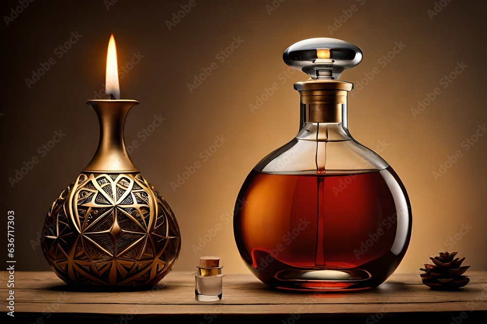 Perfume bottle on a neutral background created and generated by AI Perfume bottle on a neutral background created and generated by AI