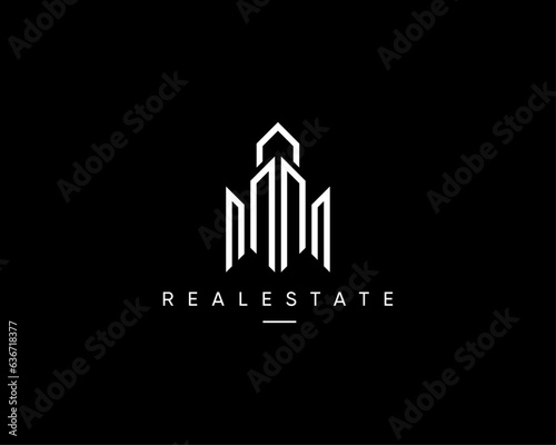 Real estate logo. Architecture  construction  property  city building  cityscape  skyscraper  residence  apartment  structure and planning vector design symbol.