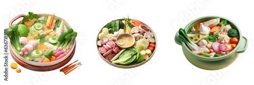 Vegetables cooking on transparent background