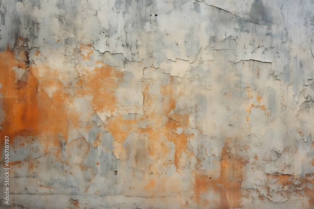Texture of old rustic wall covered with gray and orange stucco