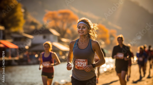 healthy woman with beautiful smile. trail running, marathon, triathlon running, outdoor nature. woman trail runner © banthita166