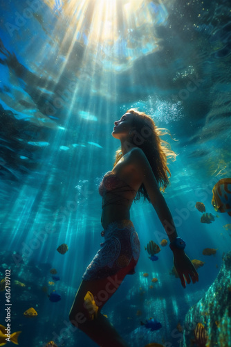 Girl swimming under the sea