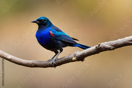 The Cape starling, red-shouldered glossy-starling or Cape glossy starling (Lamprotornis nitens) sitting on the branch with brow background