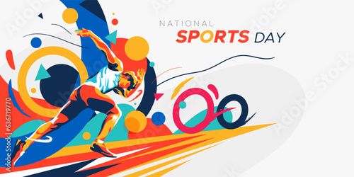 Foto national sports day celebration concept, sports athlete running