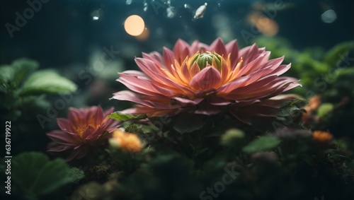 pink  orange flower under water  dark image