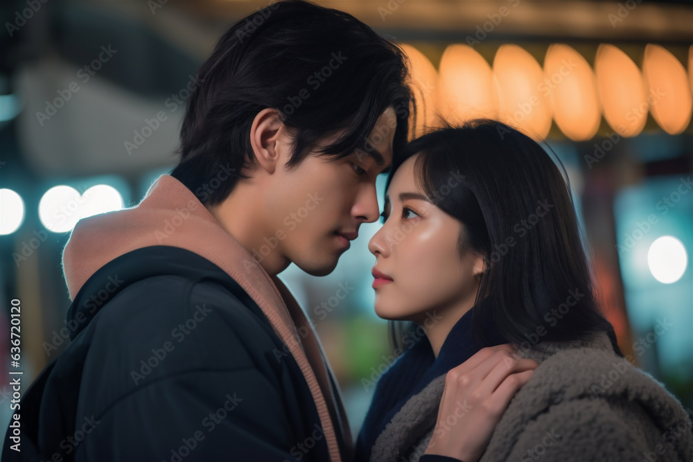 Asian couple looking at each other Asian couple looking at each other