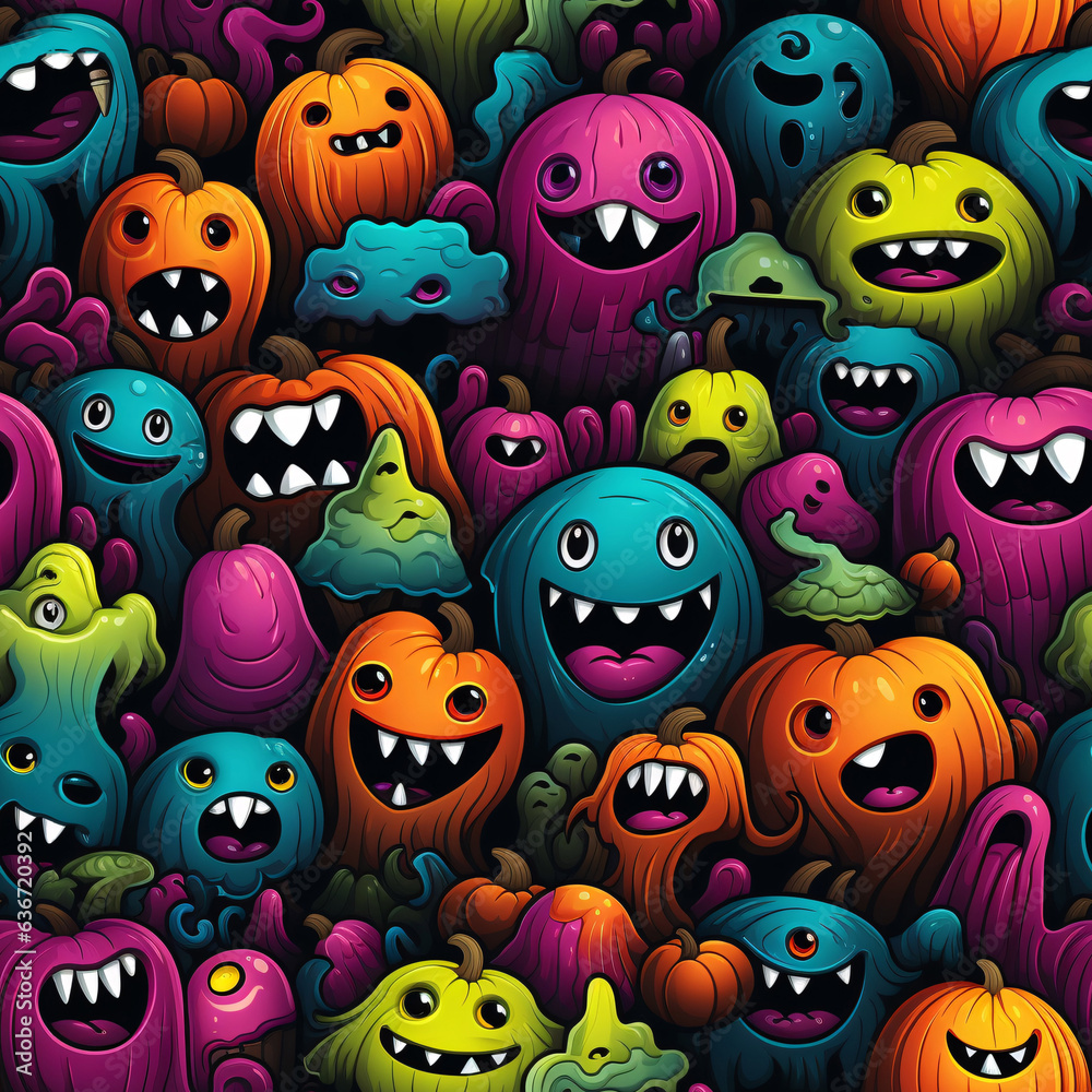 Monsters aliens cartoon seamless space animals pattern for kids clothes print and fabrics. Textile design. Vector. Monsters aliens cartoon seamless space animals pattern for kids clothes print and fabrics. Textile design. Vector.
