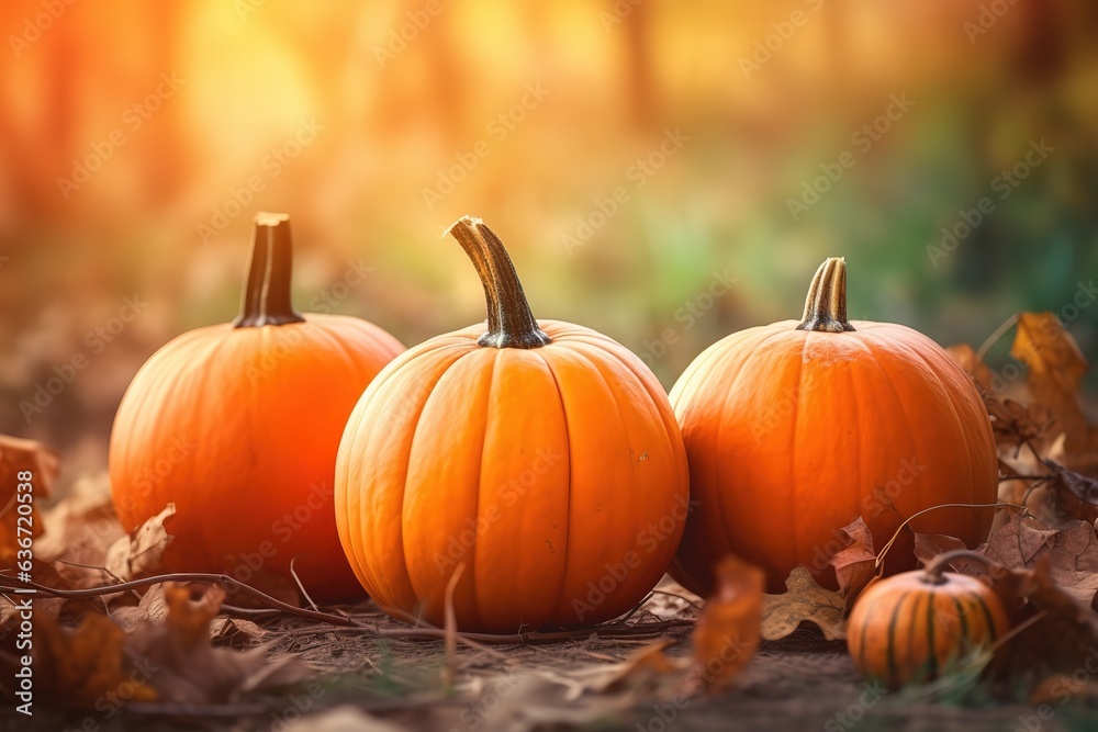 Happy Thanksgiving. Thanksgiving pumpkins and Autumn leaves. Thanksgiving Food Party. Thanksgiving Concept.Thanksgiving Background. Thanksgiving Theme. Generative Ai