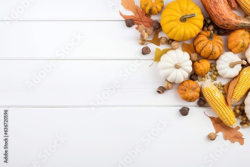 Happy Thanksgiving. Thanksgiving pumpkins and Autumn leaves. Thanksgiving Food Party. Thanksgiving Concept.Thanksgiving Background. Thanksgiving Theme. Generative Ai