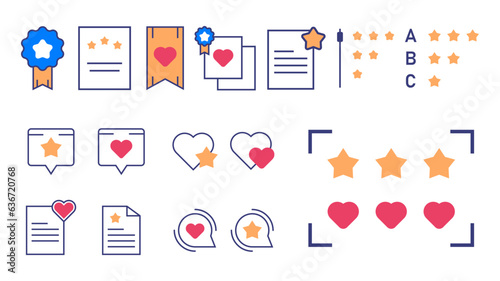 support and reviews icon set pack. rating and feedback icon - icons for social media and web. star icon and love icon