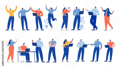 Cartoon office people collection - Set of vector businesspeople with small heads and big body in modern corporate illustration style. Flat design on white background