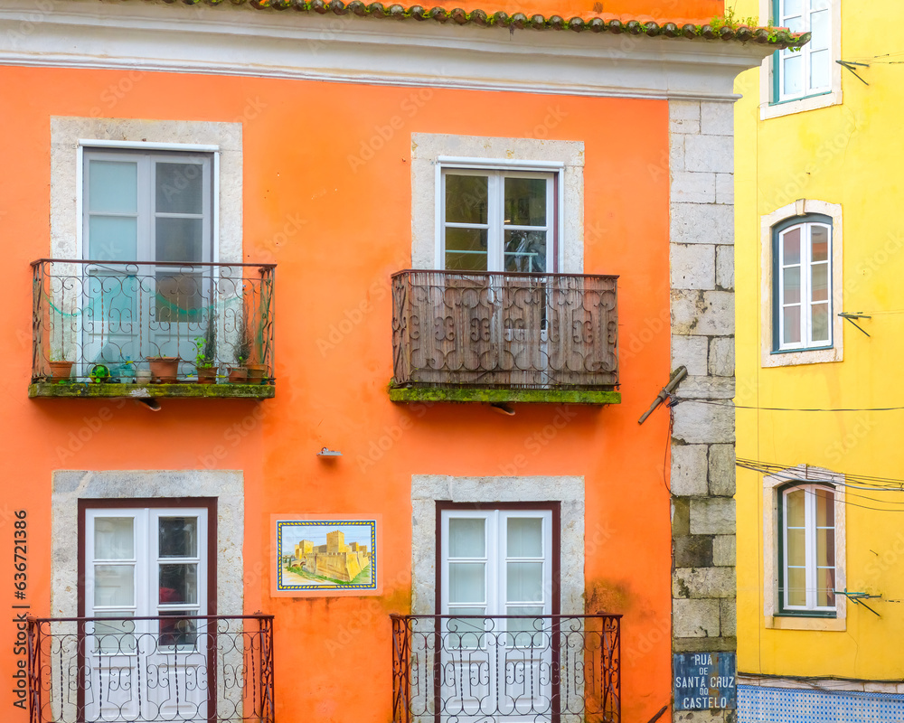 Colonial architecture facade in Lisbon, Portugal