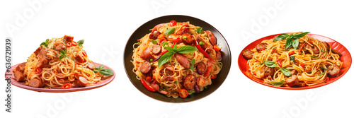 Thai style spicy sausage spaghetti